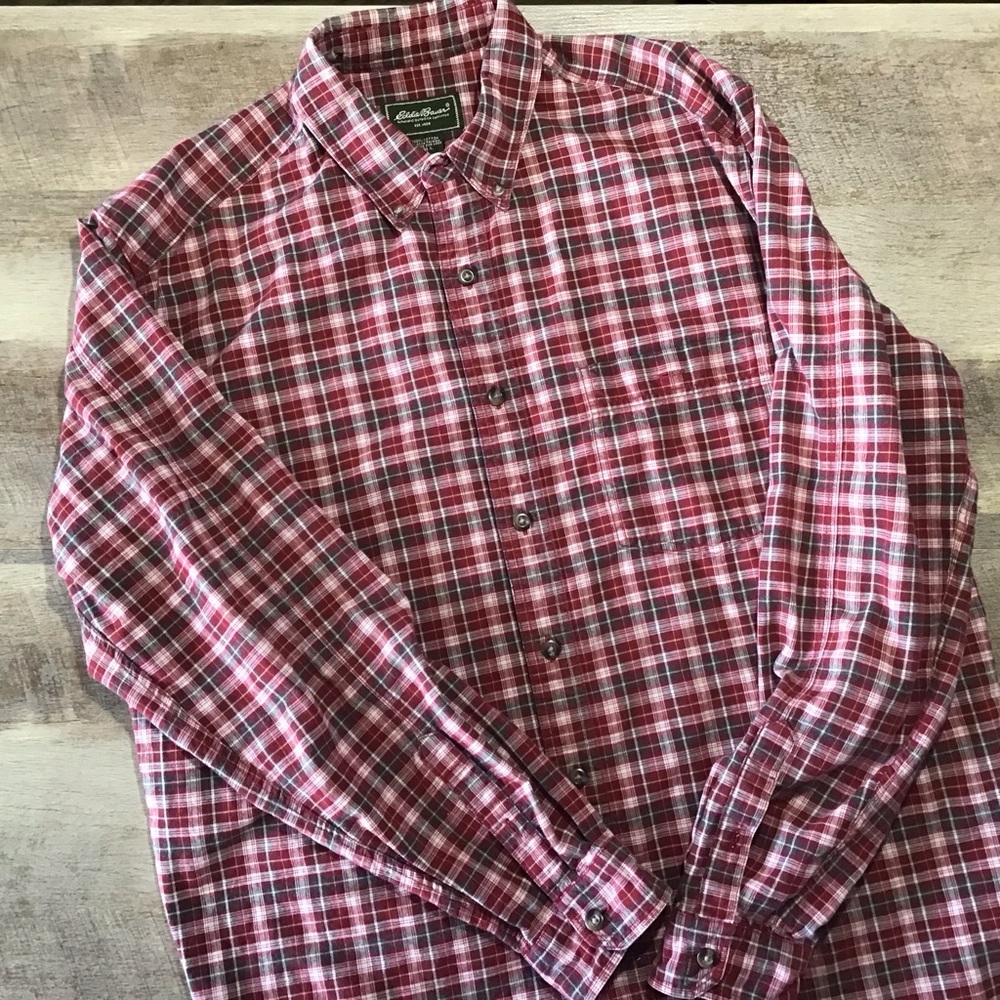 Eddie Bauer Flannel Plaid Shirt Mens Large Tall - Picture 1 of 5